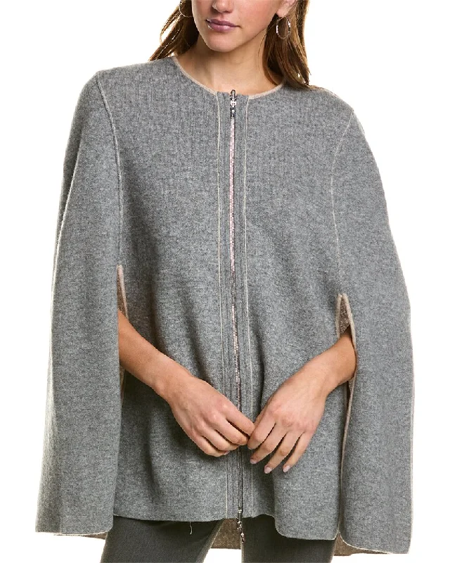 Timeless Women's Apparel InCashmere Zip Front Reversible Cashmere Cape