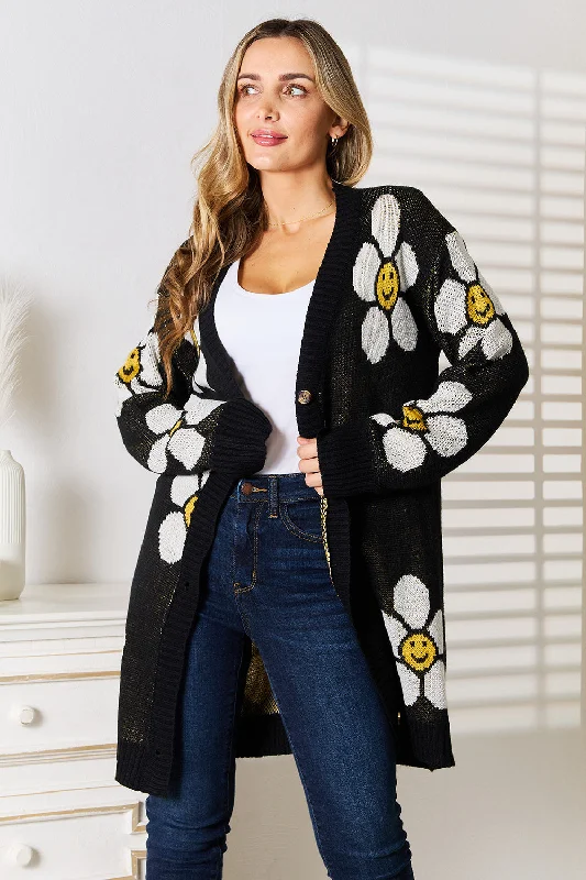 Women Online Clothing Boutiques Floral Button Down Longline Cardigan