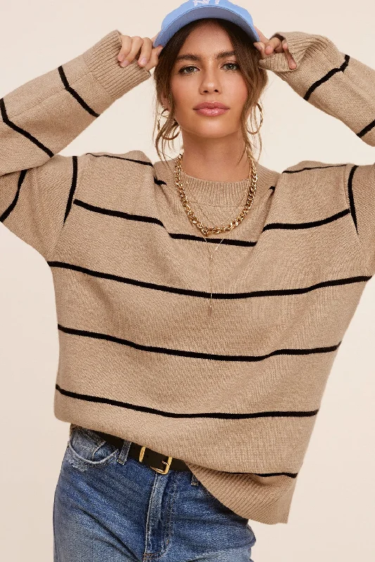 Women's Seasonal Apparel Mocha Striped Mock Neck Sweater