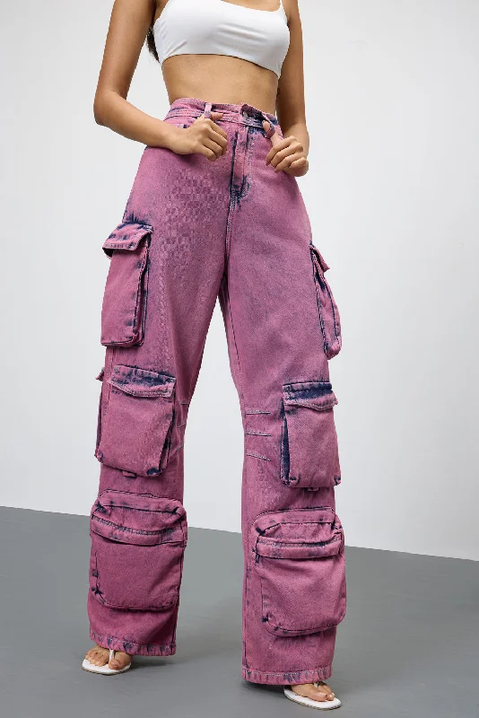 Women's Clothing Apparel Blush Denim Utility Cargo Jeans