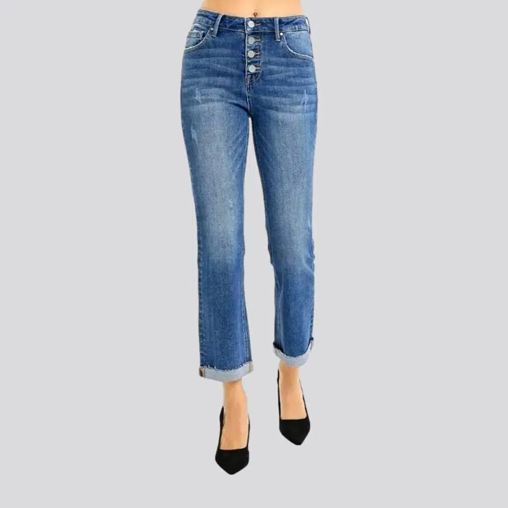 Affordable Women's Clothing Sanded women's medium-wash jeans