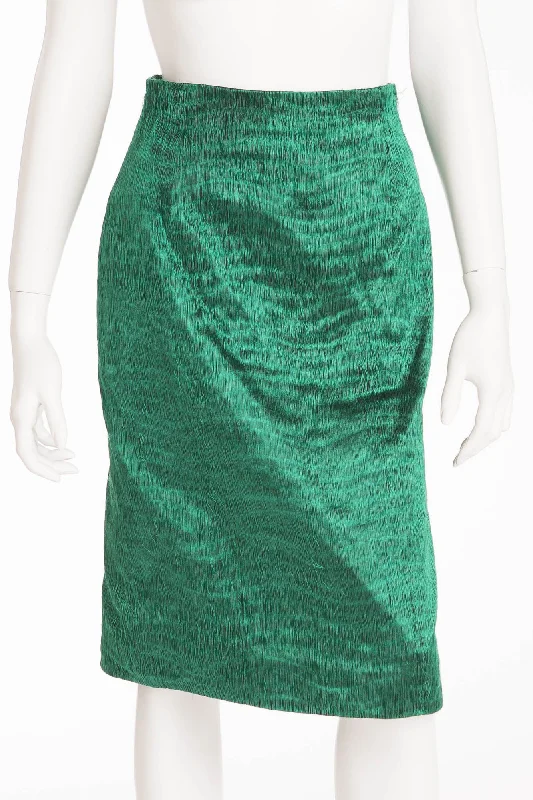 Women's Clothing Outfit Set Rochas - Green Fur Pencil Skirt