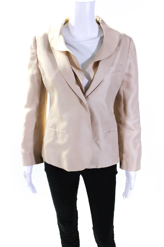 Women's Clothing for All Occasions Valentino Womens Two Button Collared Notched Lapel Silk Jacket Brown