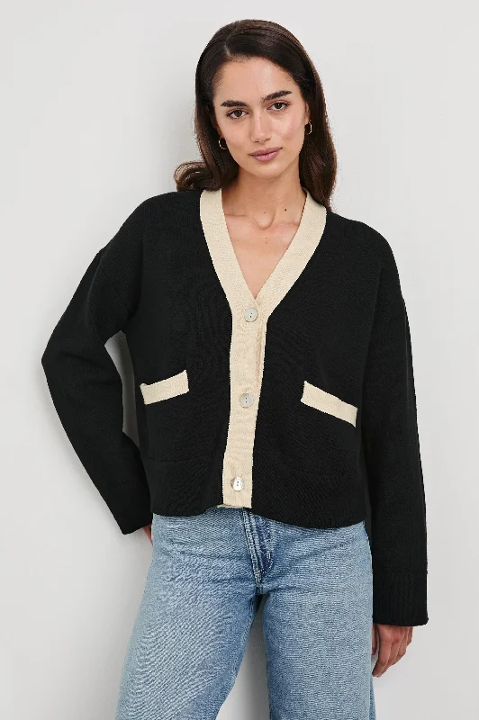 Classic Women's Clothing Styles GENEVA CARDIGAN - BLACK IVORY