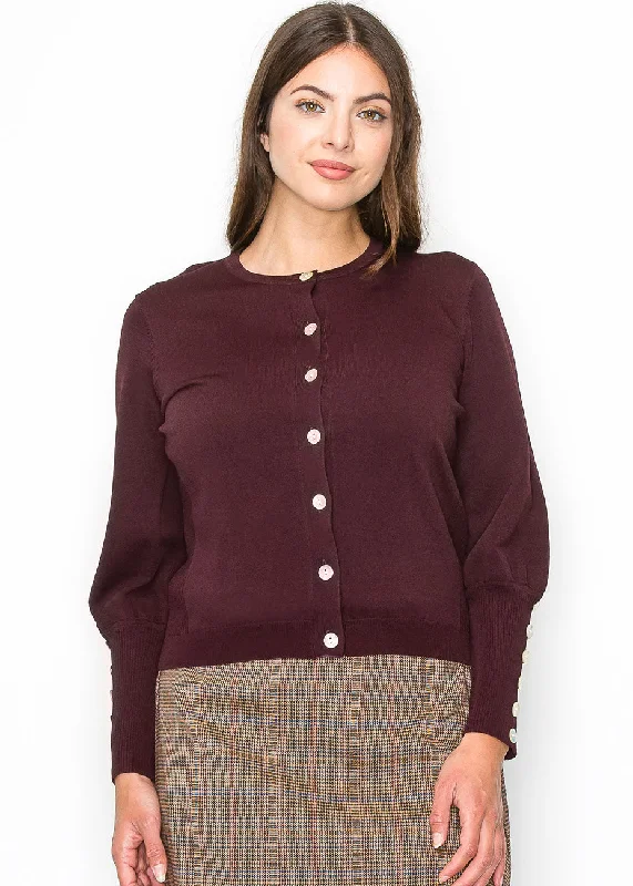 Sustainable Women's Clothes Burgundy Cardigan with Cuff Buttons