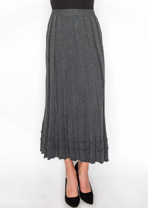 Elegant Women's Attire Grey Knit Skirt with Ruffle Hem