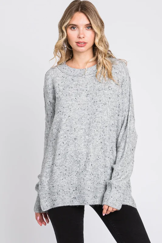 Women's Holiday Apparel Grey Speckled Knit Sweater