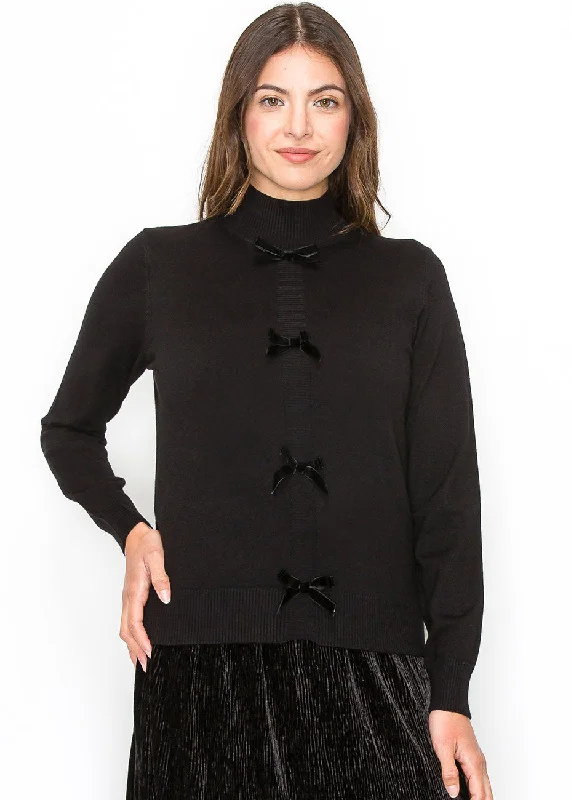 Women's Clothes For Special Occasions Bow-Accented Black Knit Sweater