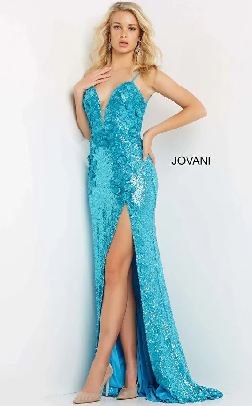 Women's Stylish Professional Apparel Jovani 1012 Floral Appliques Backless Prom Dress