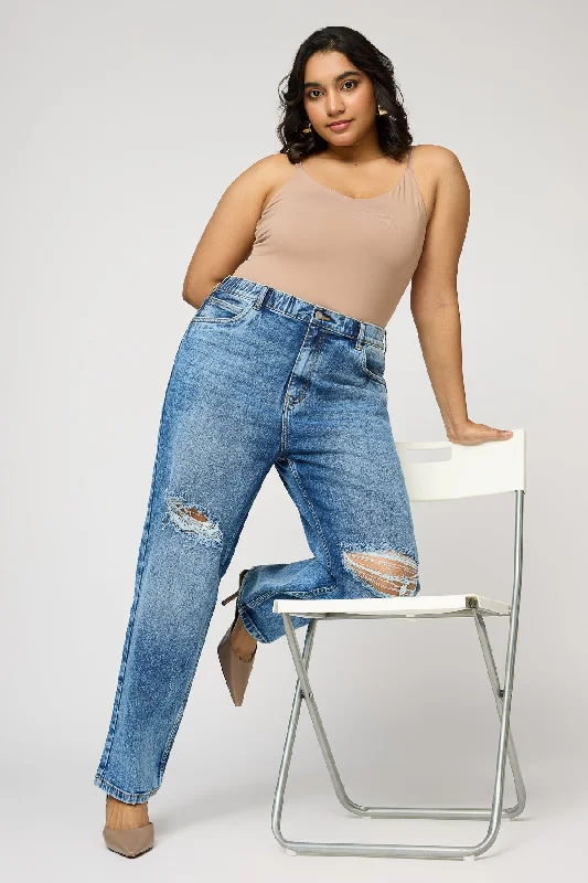 Women's Clothing Brands Urban Rips Curve Elasticated Mom Jeans