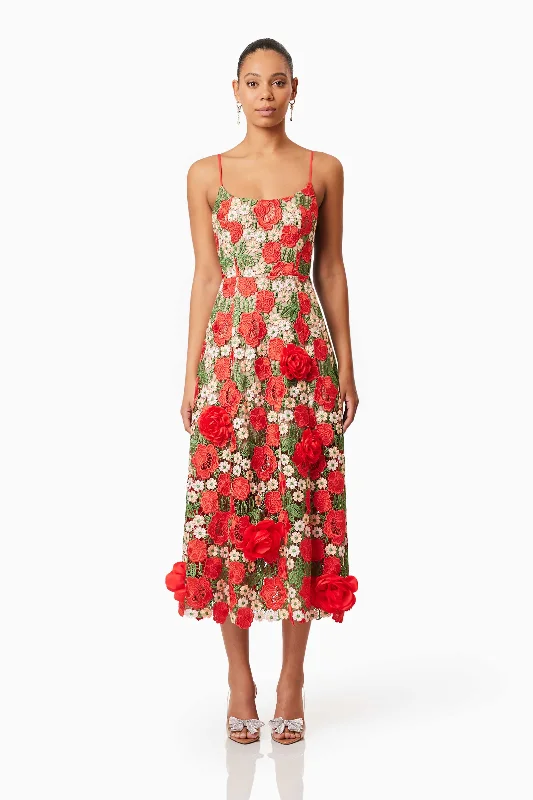 Women Wear Online Roselyn Embroidered Midi Dress In Red