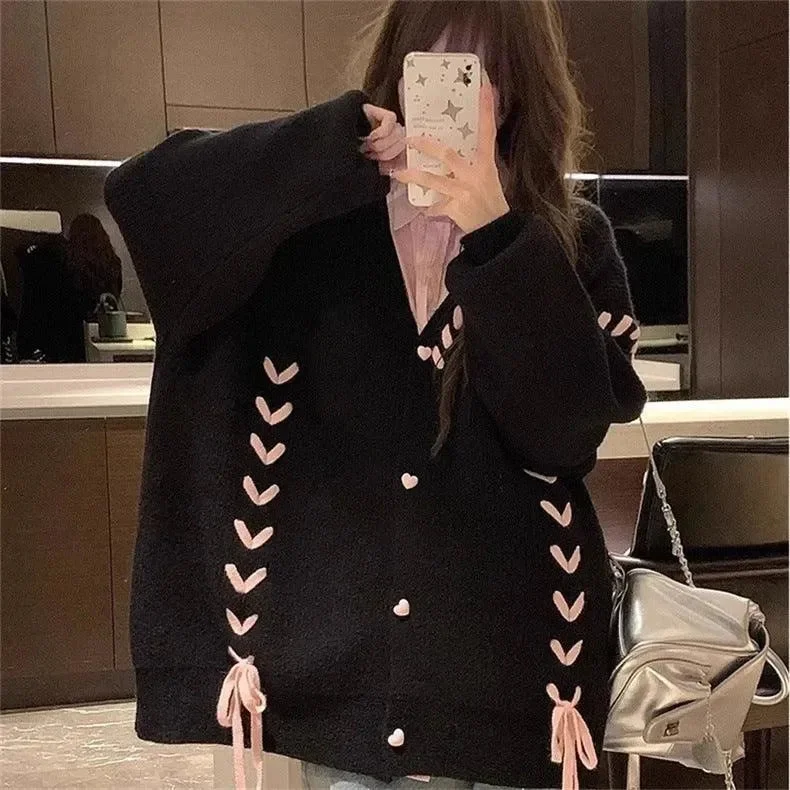 Women's Stylish Professional Apparel Loose Tie Casual Knitted Cardigan Sweater