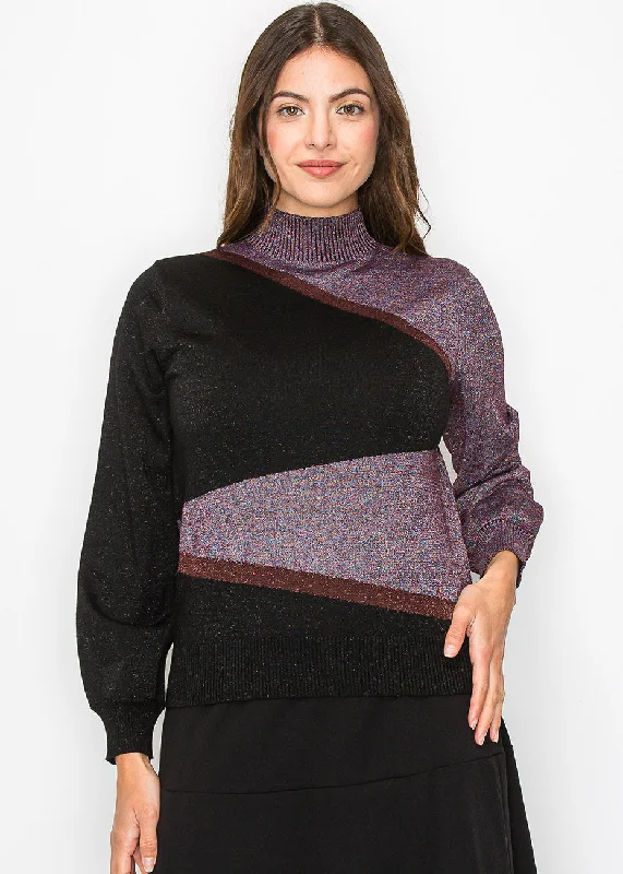 Women's Clothing For Holiday Travel Geometric Colorblock Turtleneck Sweater