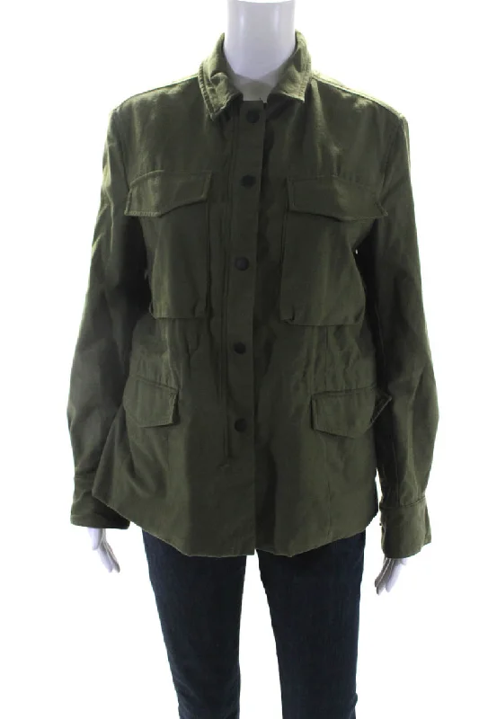 Women's Activewear Attire Rag & Bone Jean Womens Collared Drawstring Waist Zippered Jacket Green