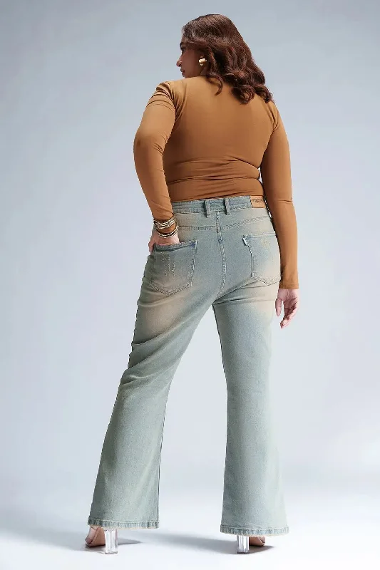 Casual Chic Clothing For Women Retro Lupine Blue Curve Bootcut Jeans