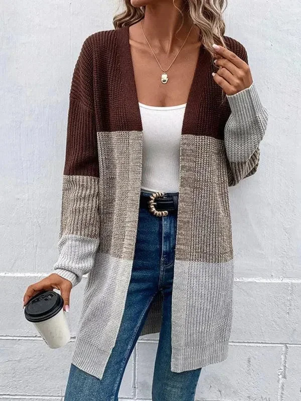 Elegant Women's Fashion Color-Blocking Women Cardigan Sweater