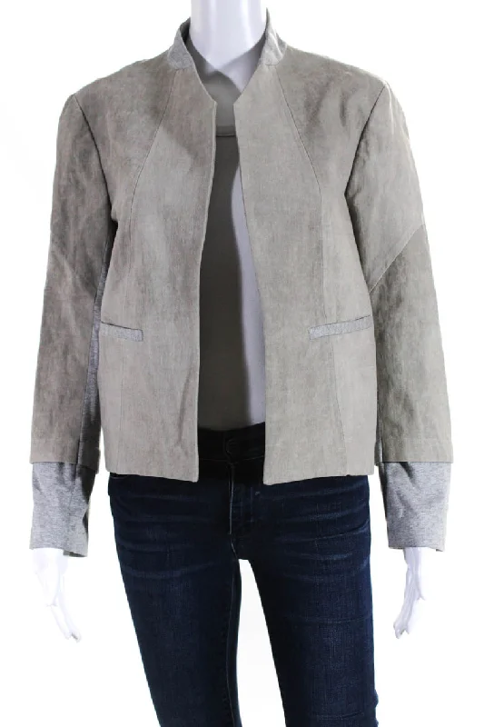 Casual Dresses for Women VPL Womens Linen Cropped Open Front Jacket Gray