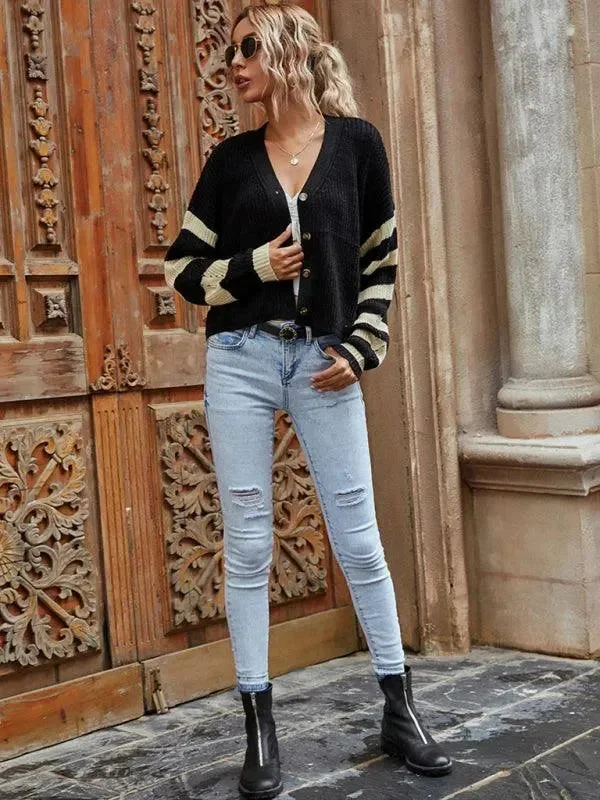 Casual Fashion Trends for Women Knitted Striped Women Cardigan Sweater