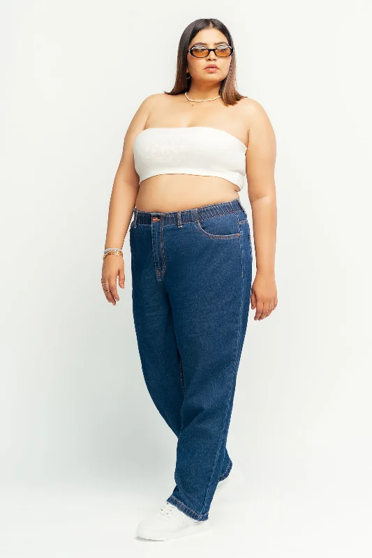 Affordable Trendy Clothes For Women Indigo Elasticated Mom Jeans