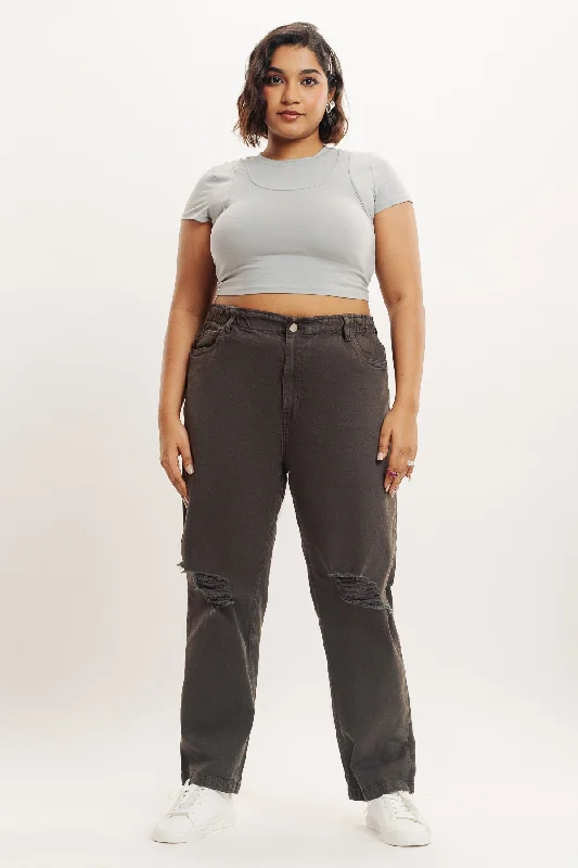 Women's Versatile Apparel Olive Distress Elasticated Mom Jeans