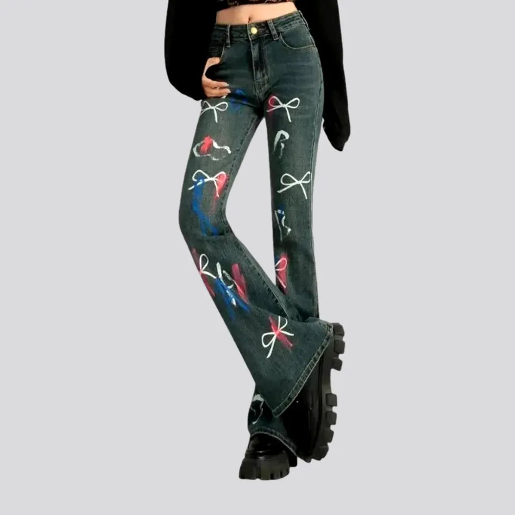 Women's Clothing For Special Occasions Art patterned high waist women's jeans