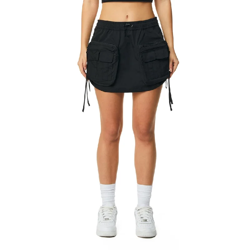 Women's Vintage-Inspired Outfit Shirring Utility Mini Skirt - Black