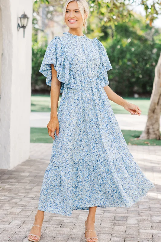 Timeless Women's Clothing Say You Love It Blue Ditsy Floral Midi Dress