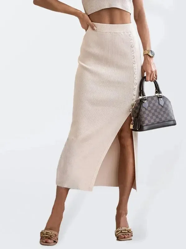 Women's High-Fashion Apparel Women's Button Sheath Midi Skirt with Slit