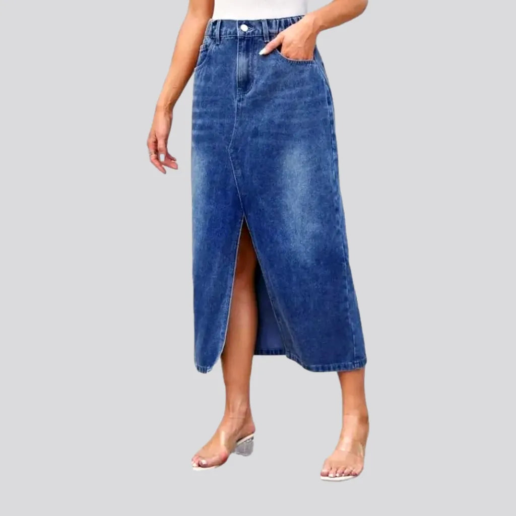 Affordable Women's Clothing Whiskered high-waist jean skirt for ladies