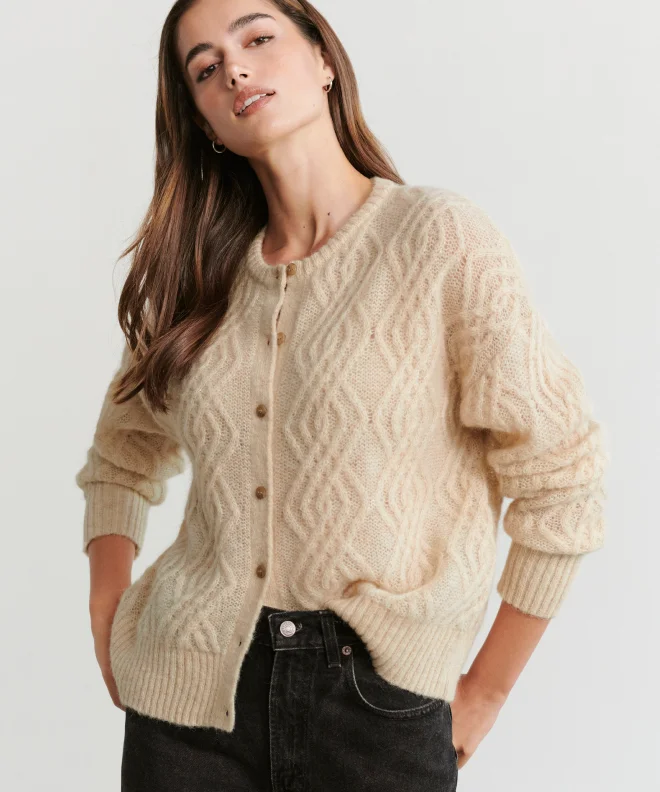 Women's Clothes For Outdoor Events Cable Crewneck Cardigan