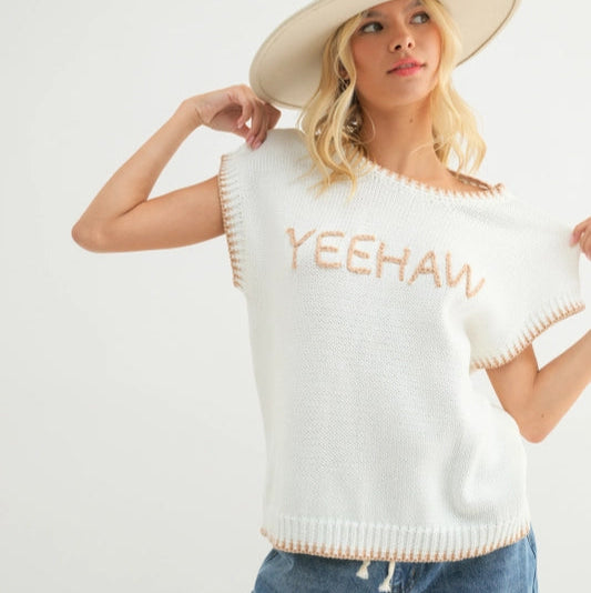 Best Clearance Sales Right Now Women's "Yeehaw" Wordy Contrast Sweater in Cream