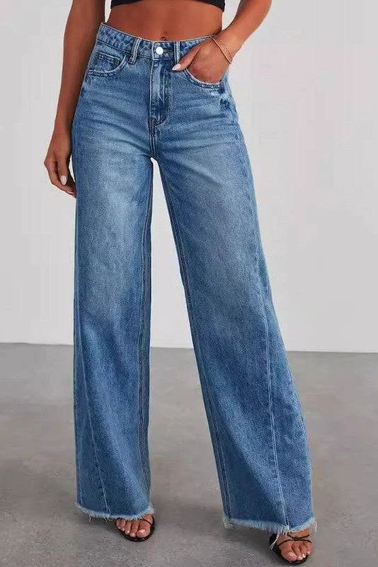 Women's Trendy Garments High Waisted Denim Wide Leg Jeans