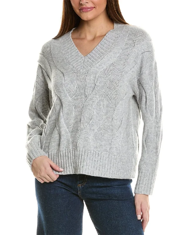 VIP Member Discount Hannah Rose Wide Cable V-Neck Wool & Cashmere-Blend Sweater