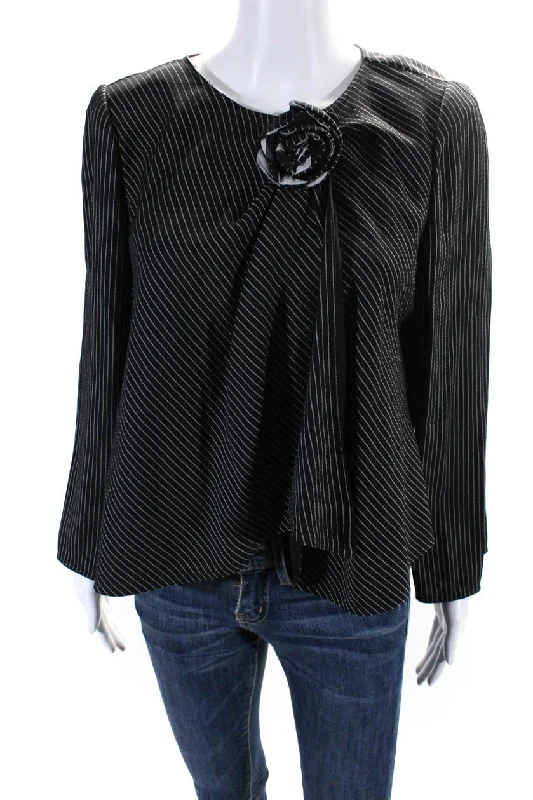 Women's Outfit For The Office Armani Collezioni Womens Single Button Pinstriped Flower Jacket Black Wool 10