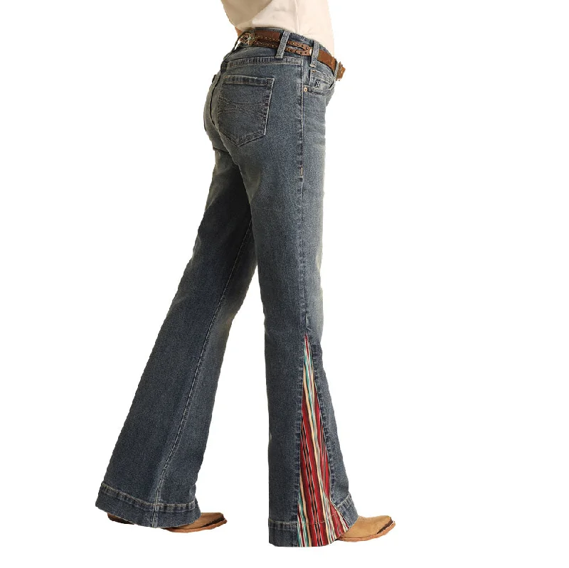 Women's Sporty Clothes Serape Print Inlay Mid Rise Trouser Ladies Jeans