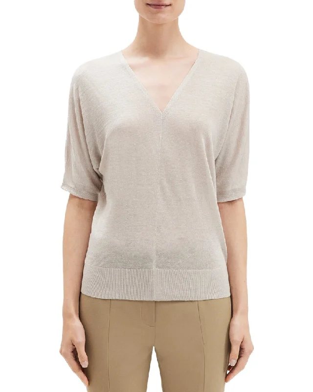 Women's Contemporary Apparel Theory Blouson Linen-Blend Top