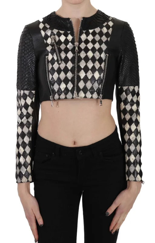 Versatile Women's Fashion John Richmond   Leather Short Cropped Biker Jacket Women's Coat