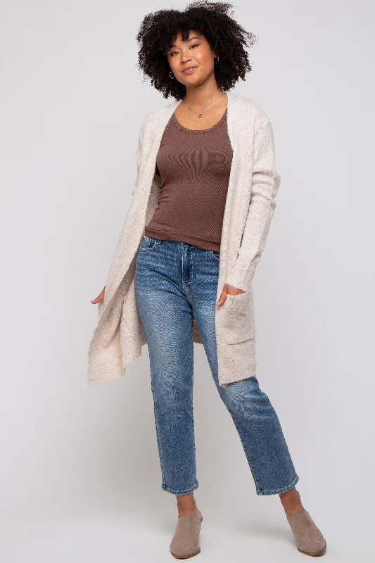 Casual Chic Women's Clothes Beige Basic Knit Cardigan