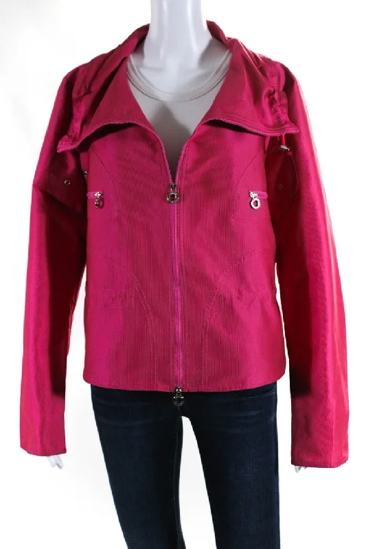 Women's Chic Outerwear Outfit Armani Collezioni Women's Full Zip Cropped Pinstripe Jacket Pink