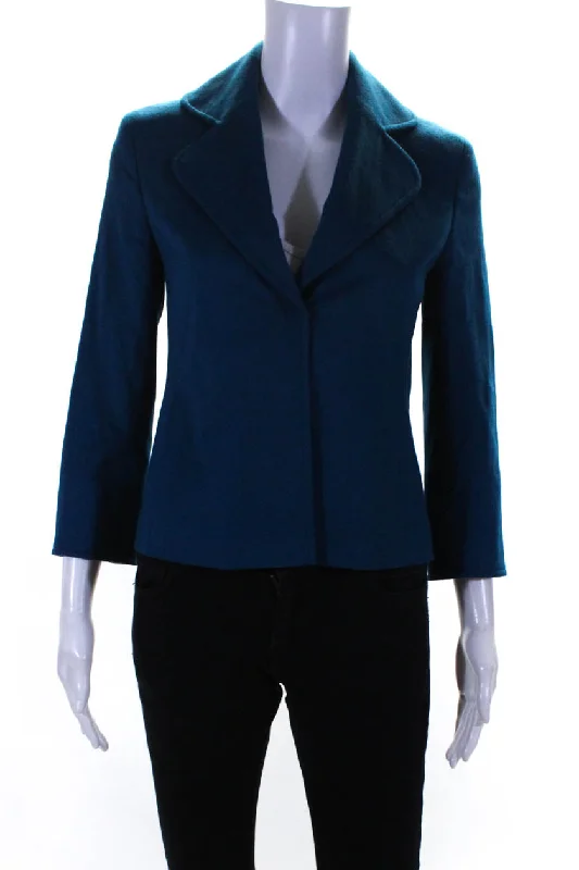 Clothes For Sale Akris Punto Women's Snap Front Wool Blend Short Jacket Blue