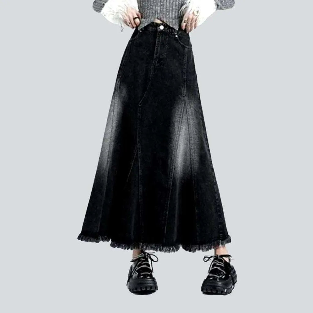 Comfortable Lounge Clothing Floor-length sanded denim skirt