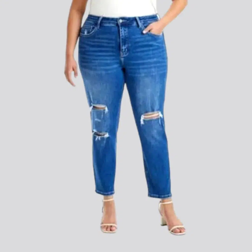 Women's High-End Clothing High-waist whiskered jeans