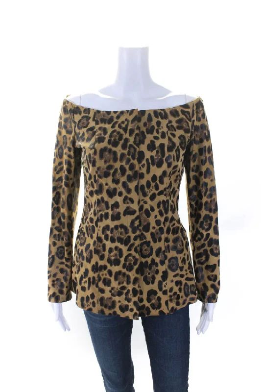 Casual Outfit For Women In Transit Womens Leopard Print Boat Neck Zip Leather Jacket Brown