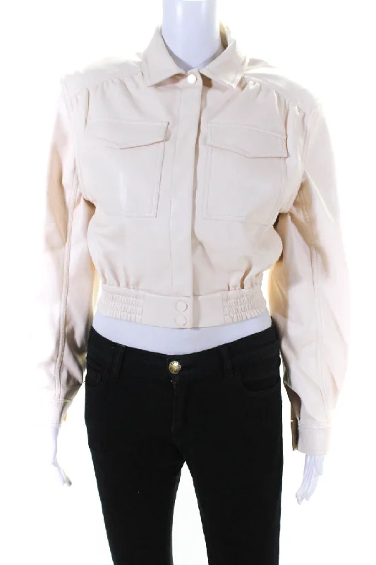 Casual Attire For Women Simkhai Womens Faux Leather Cropped Snap Jacket Ecru