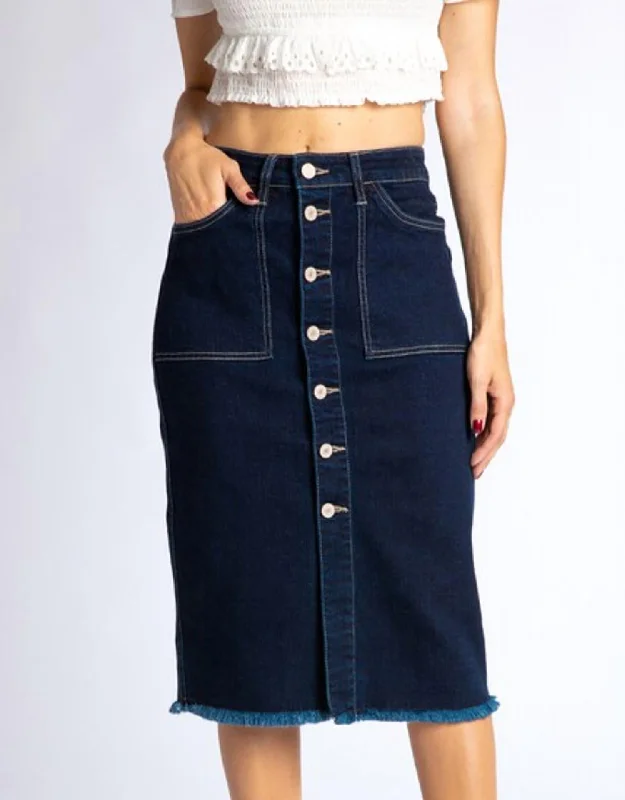 Fashion Women's Clothing Button Down Midi Skirt In Blue