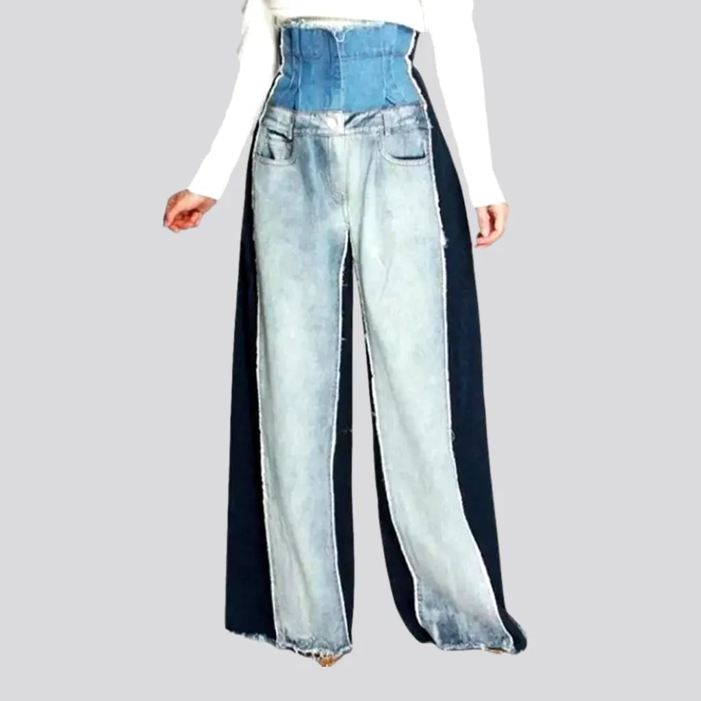 Women's Stylish Vacation Attire Frayed hem two-toned jeans for women