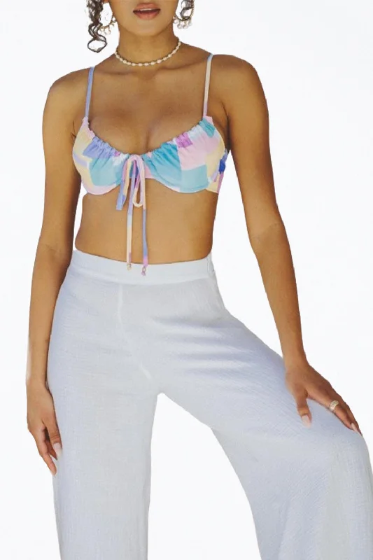 Women's Professional Outfit Kylie Retro Ribbed Underwire Bikini Top In Pastel Shapes