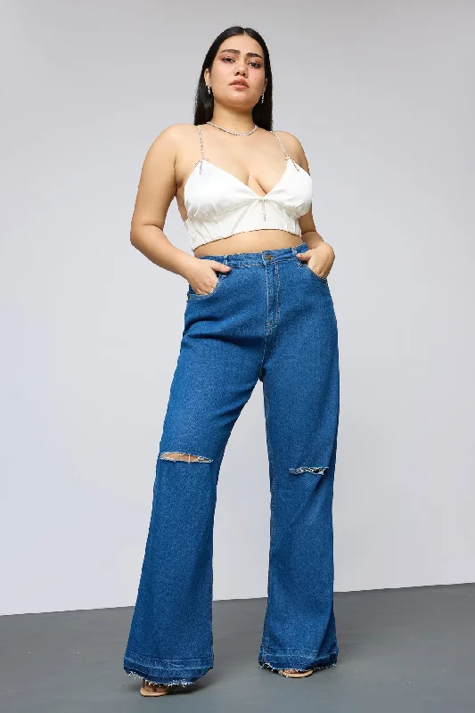 Online Impressions Boutique Retro Revival Distressed Curve Bootcut Jeans