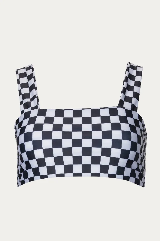 Women's Vacation Outfit Set Luna Crop Swim Top In Black/white Checked