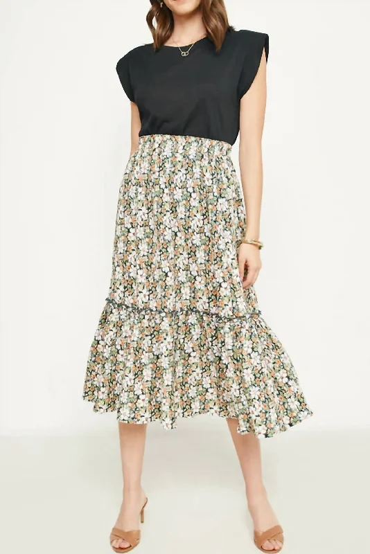 Women's Night-Out Clothes Iman Floral Pleated Ruffled Midi Skirt In Green